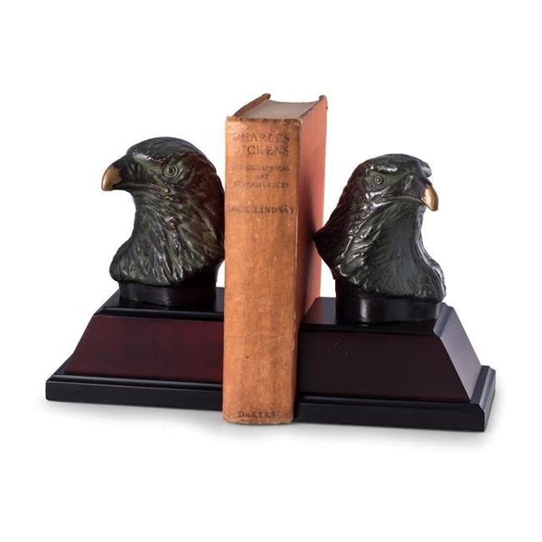 Bey Berk International Bey-Berk International R18Y Cast Metal Eagle Bookends with Bronzed Finish on Burl & Black Wood Base R18Y